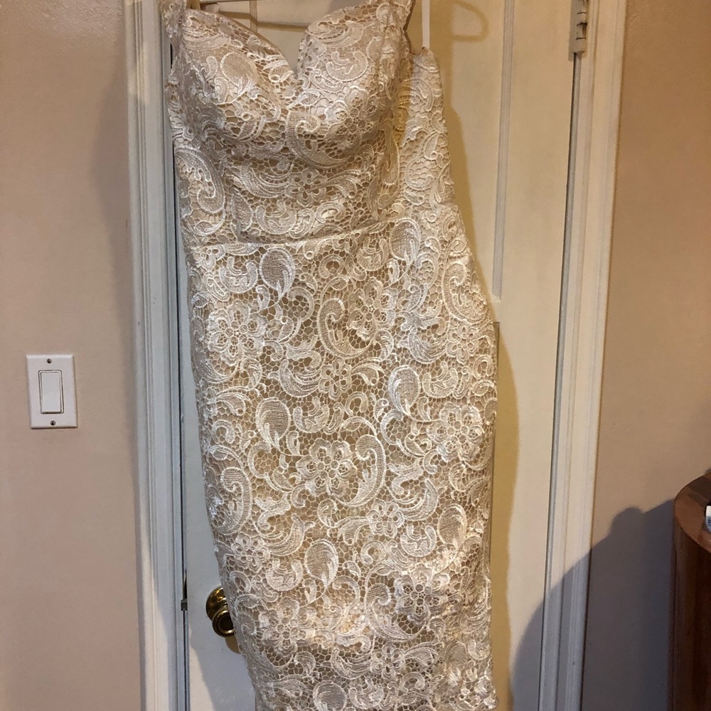 Cream off the shoulder lace broidery dress